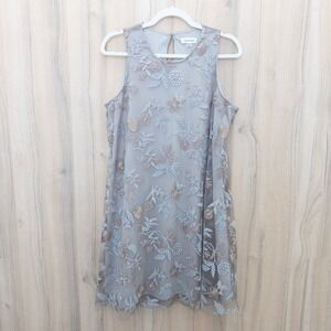 Calvin Klein Embroidered Sheer Overlay Dress Size 12 Floral Romantic Feminine